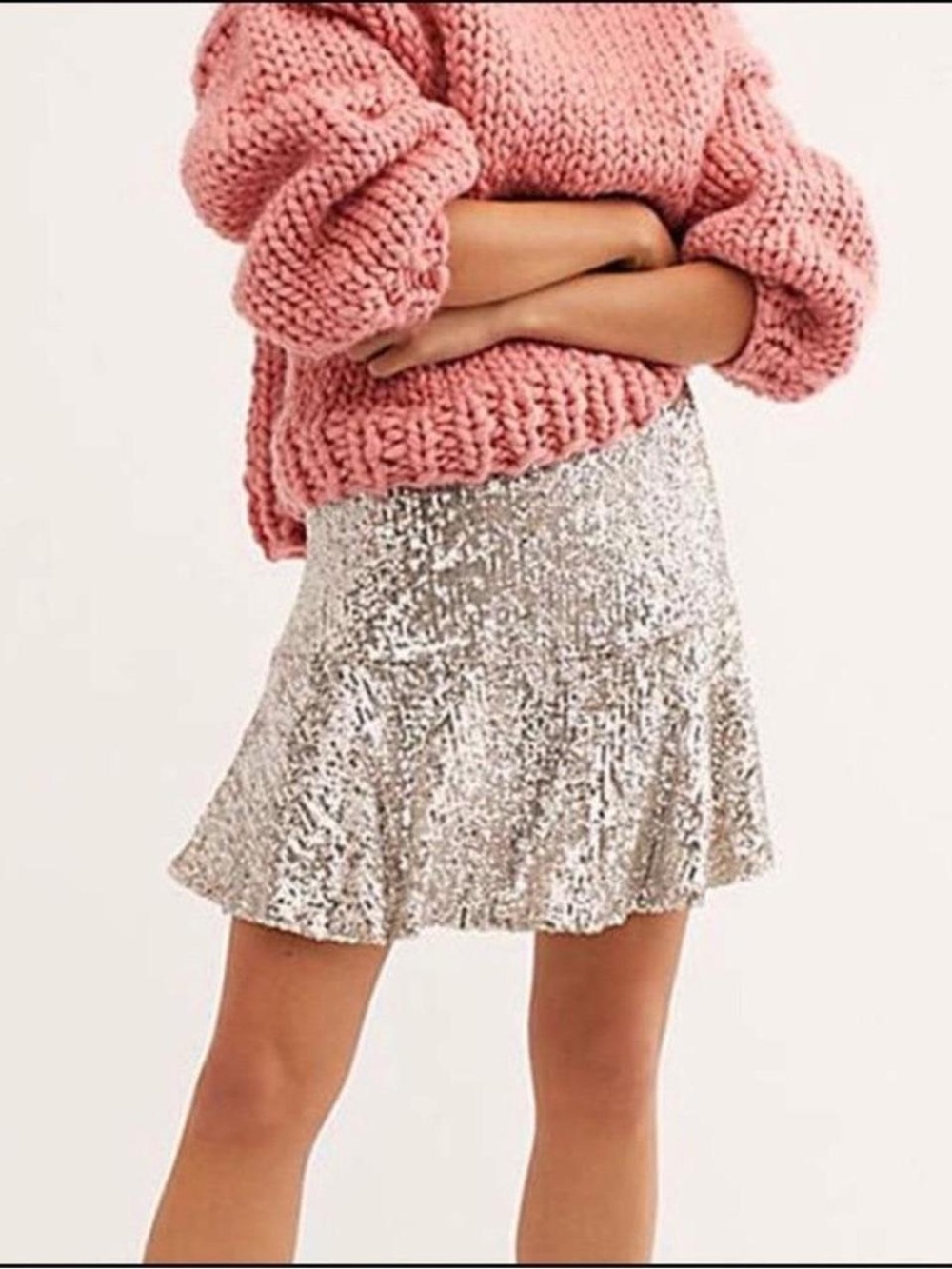 Free People Gold High Waist Sequin Short Skirt XS